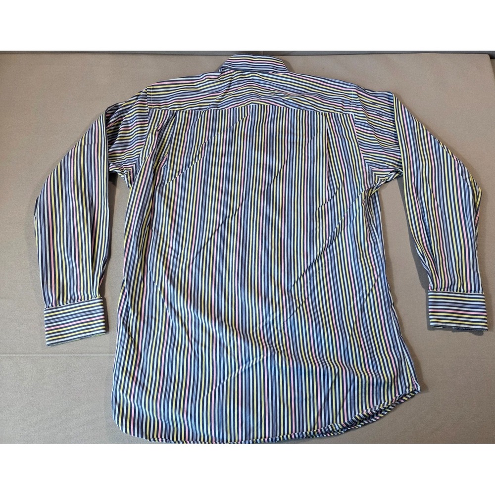 Robert Talbott Estate Mens M Navy Multi Stripe Cotton Button Shirt USA - Picture 4 of 9